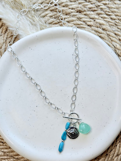 Chrysophase + Sleeping Beauty Turquoise Silver Toggle Necklace
