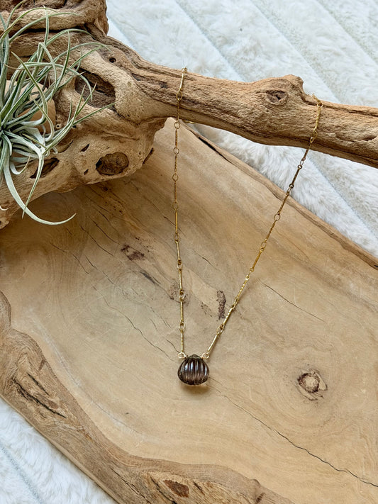 Smoky Quartz + Gold Stainless Steel Necklace