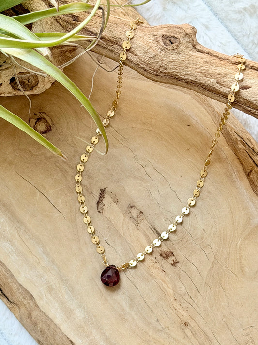 Garnet + Matte Gold Sequin Necklace