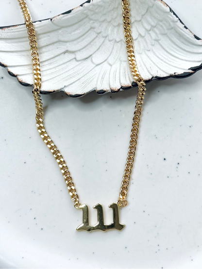 Angel Number 111 + Gold Curb Chain Necklace