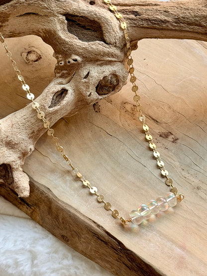 Aura Quartz + Matte Gold Bar Necklace