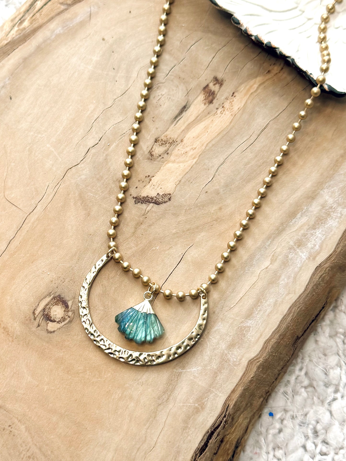 Labradorite + Matte Gold Horseshoe Necklace