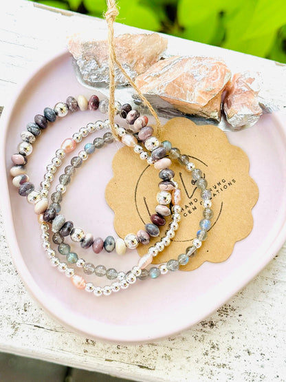 Freshwater Pearl + Gray in Silver Stack (3-stack)