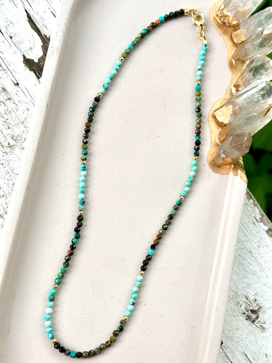 Ombre Turquoise + Gold Beaded Necklace