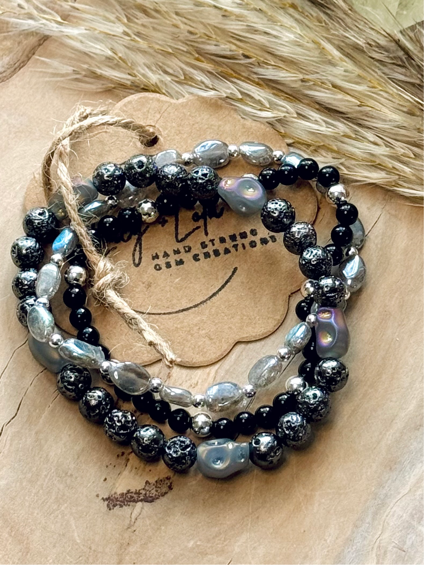 Black + Gray Silver Skully Stack (3-stack)