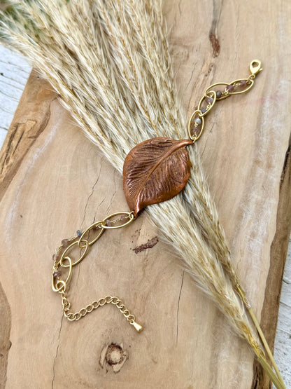 Copper Leaf + Labradorite Matte Gold Chain Bracelet