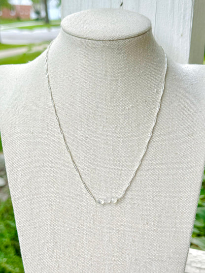 Rainbow Moonstone + Silver Trio Necklace