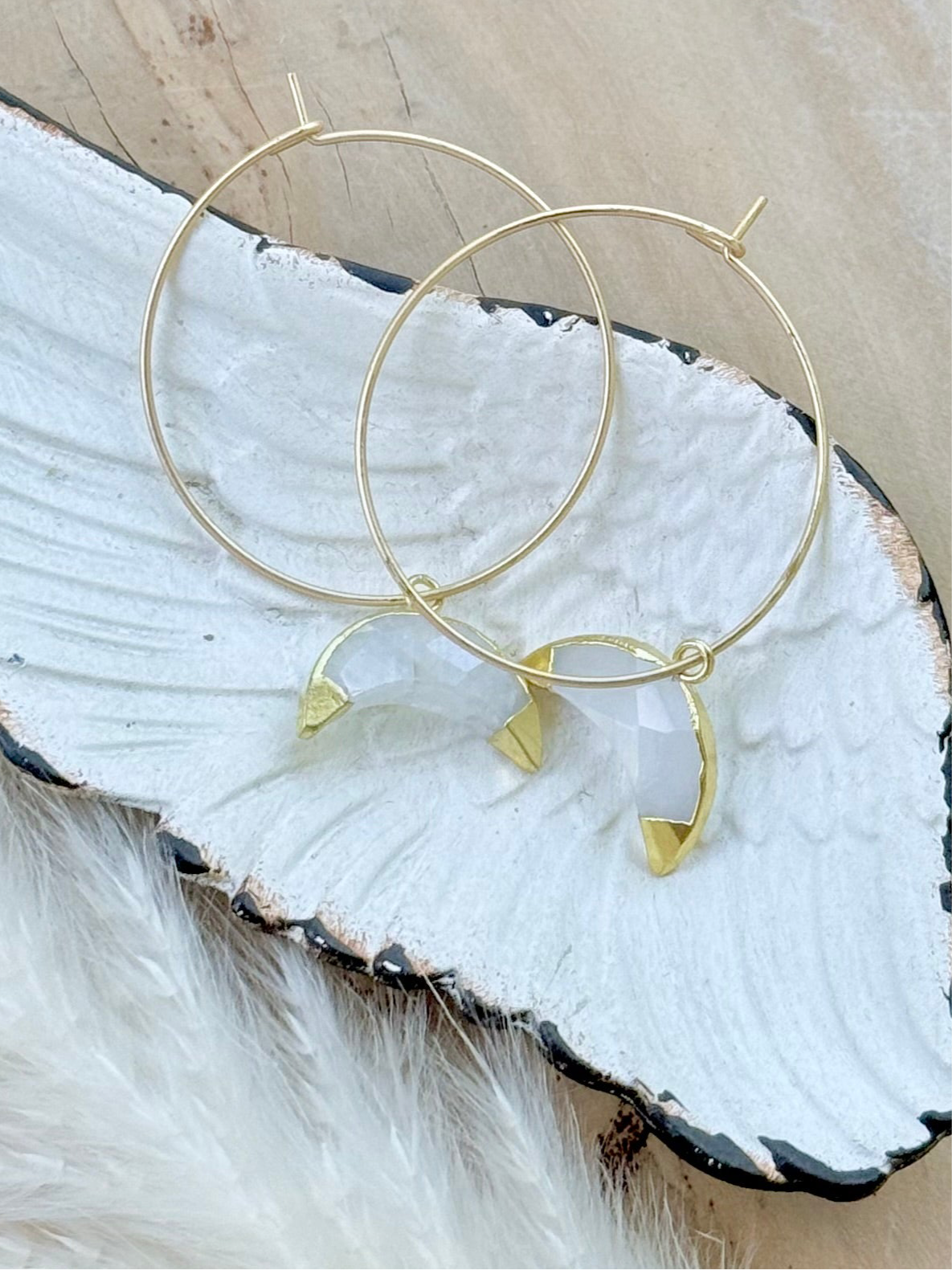 Moonstone Moon + Matte Gold Hoop Earrings