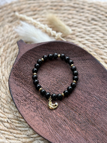 Black Obsidian + Gold Chunky Charm Band