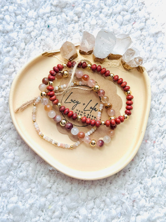Red + Ivory in Gold Stack (3-stack)