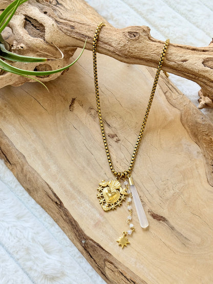 Moonstone + Chalcedony Gold Stainless Steel Necklace