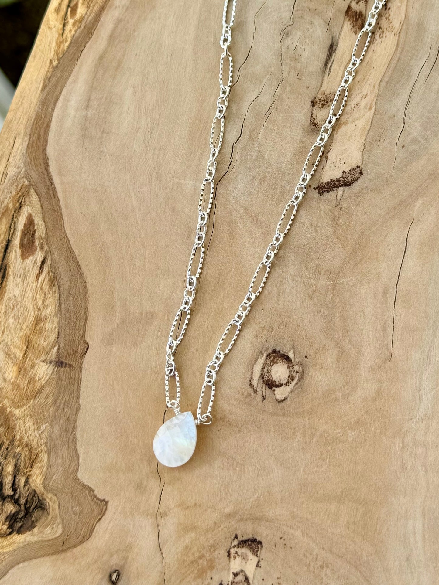 Rainbow Moonstone + Silver Necklace