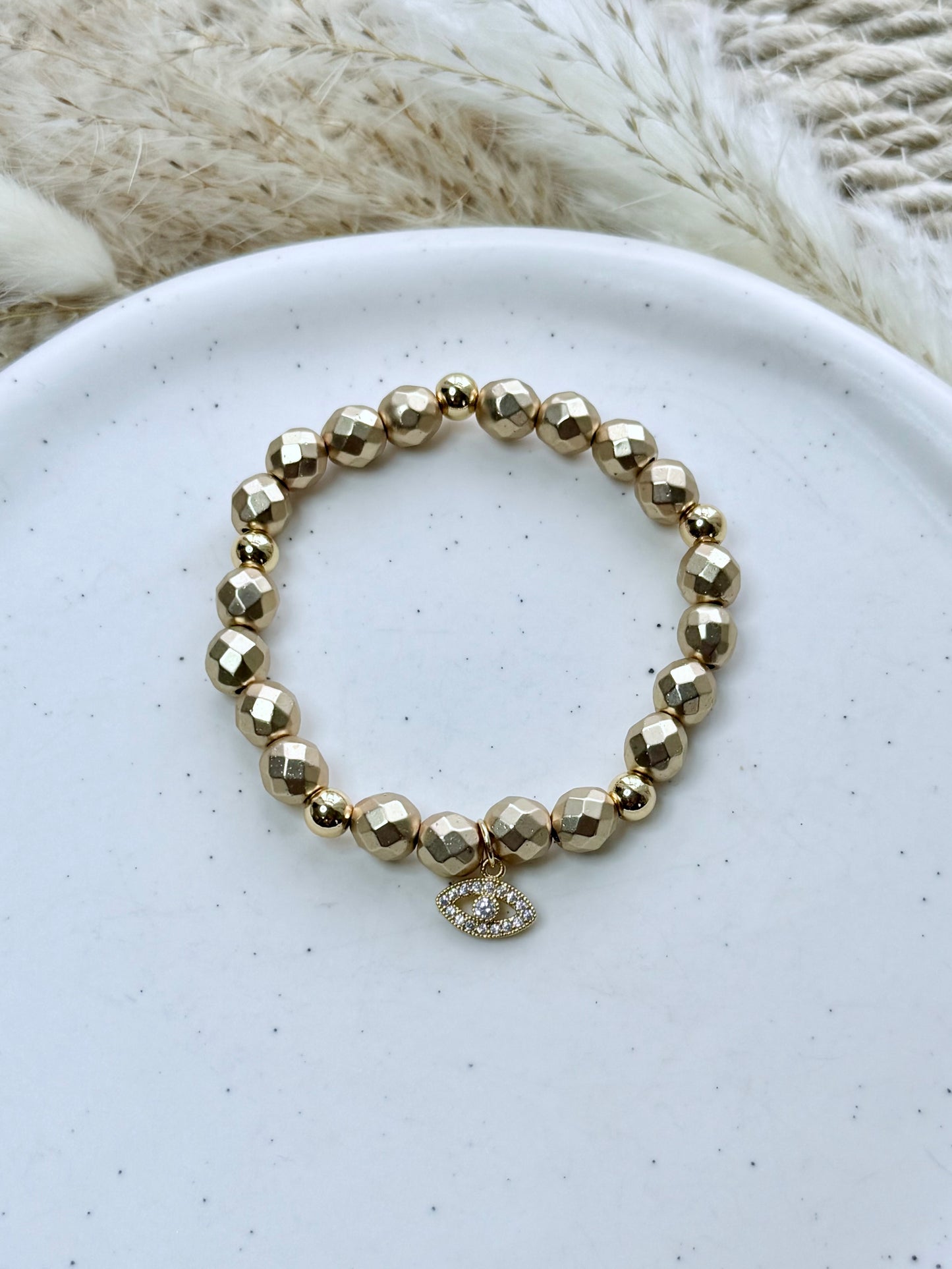 Matte Champagne Hematite + Gold Chunky Charm Band