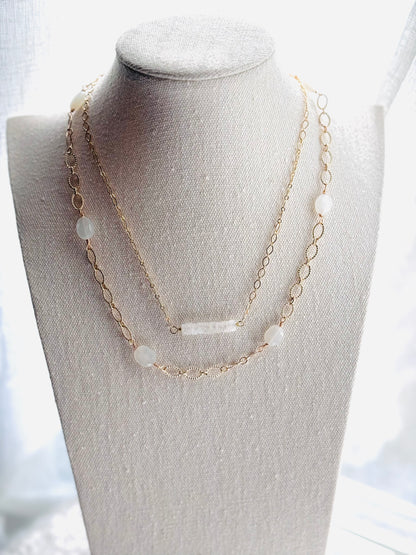 White Moonstone + Gold Chain Necklace