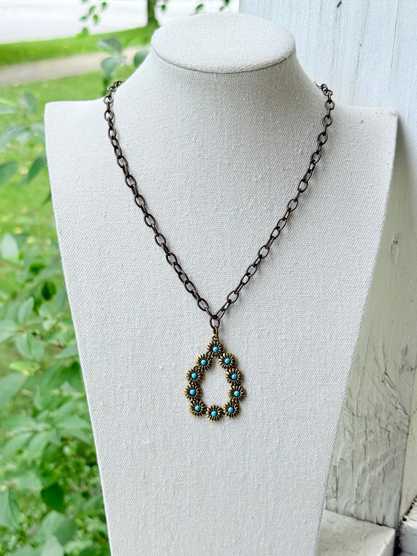 Turquoise + Gold Mixed Metal Daisy Necklace