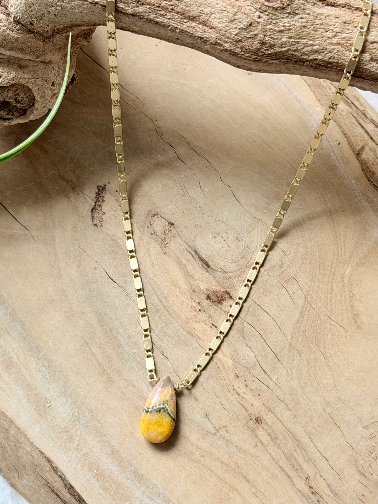 Bumblebee Jasper + Matte Gold Necklace