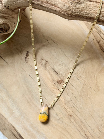 Bumblebee Jasper + Matte Gold Necklace