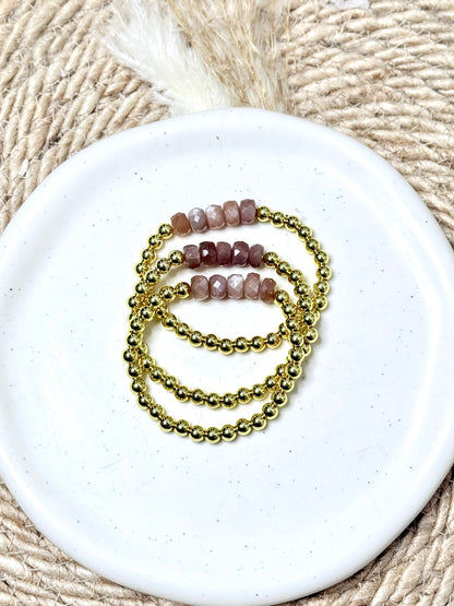 Chocolate Moonstone + Gold Beaded Bracelet