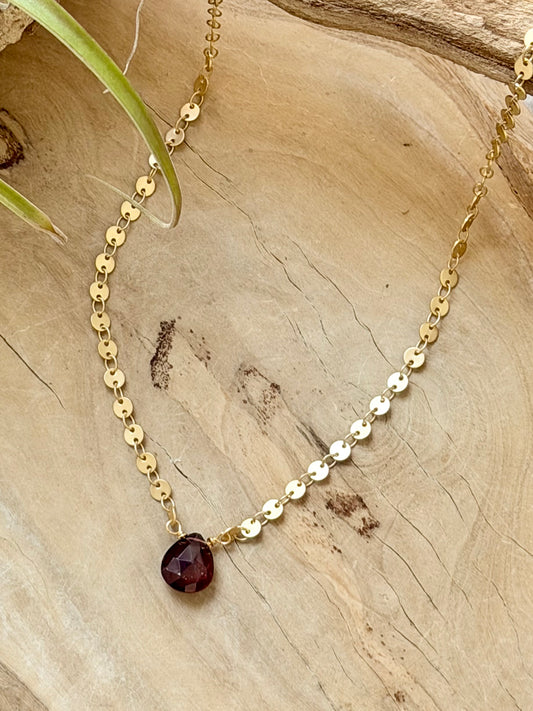 Garnet + Matte Gold Sequin Necklace