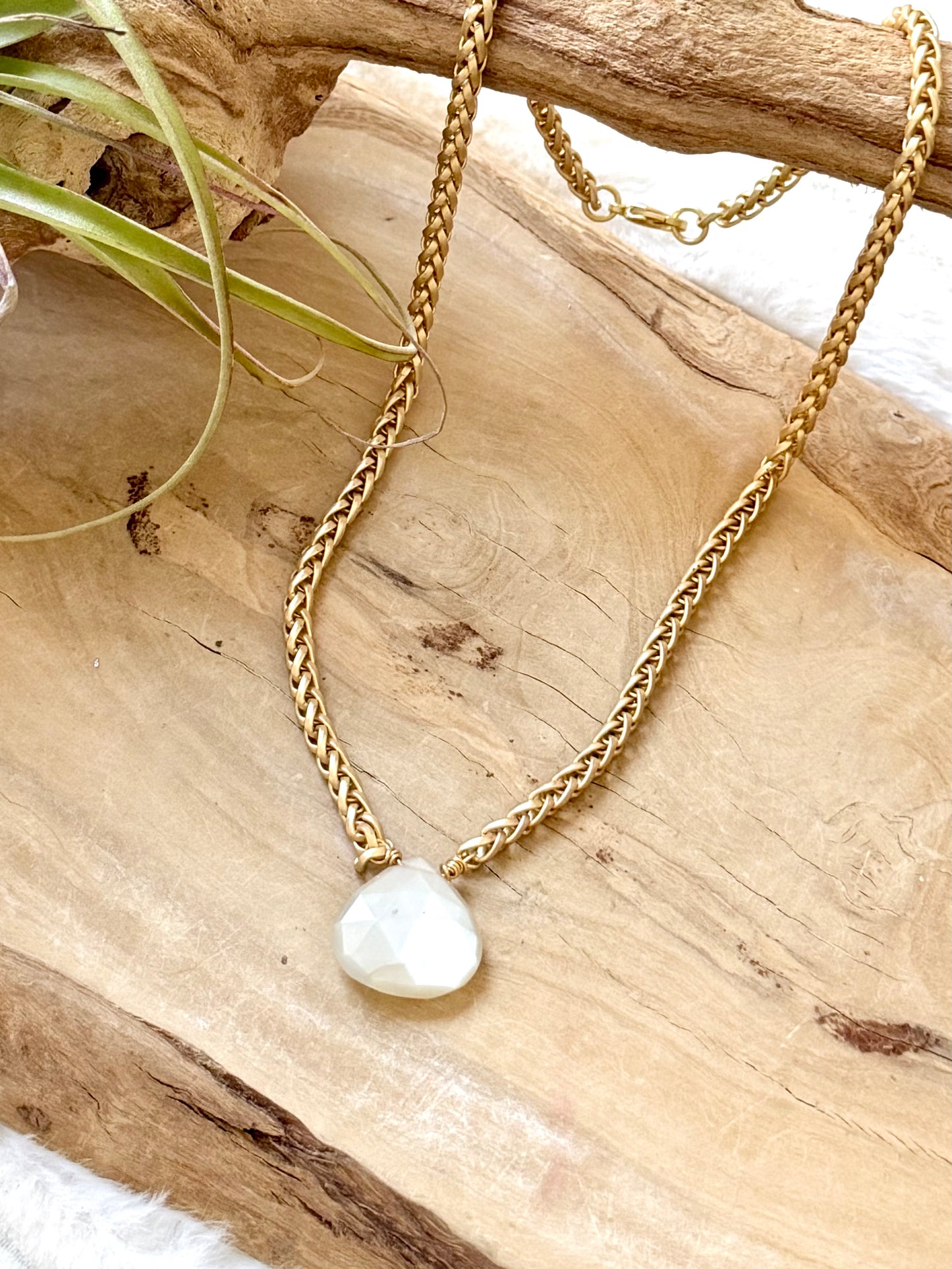 Gray Moonstone + Matte Gold Necklace