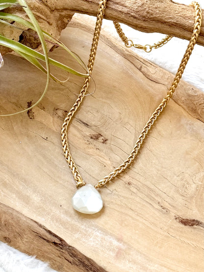 Gray Moonstone + Matte Gold Necklace