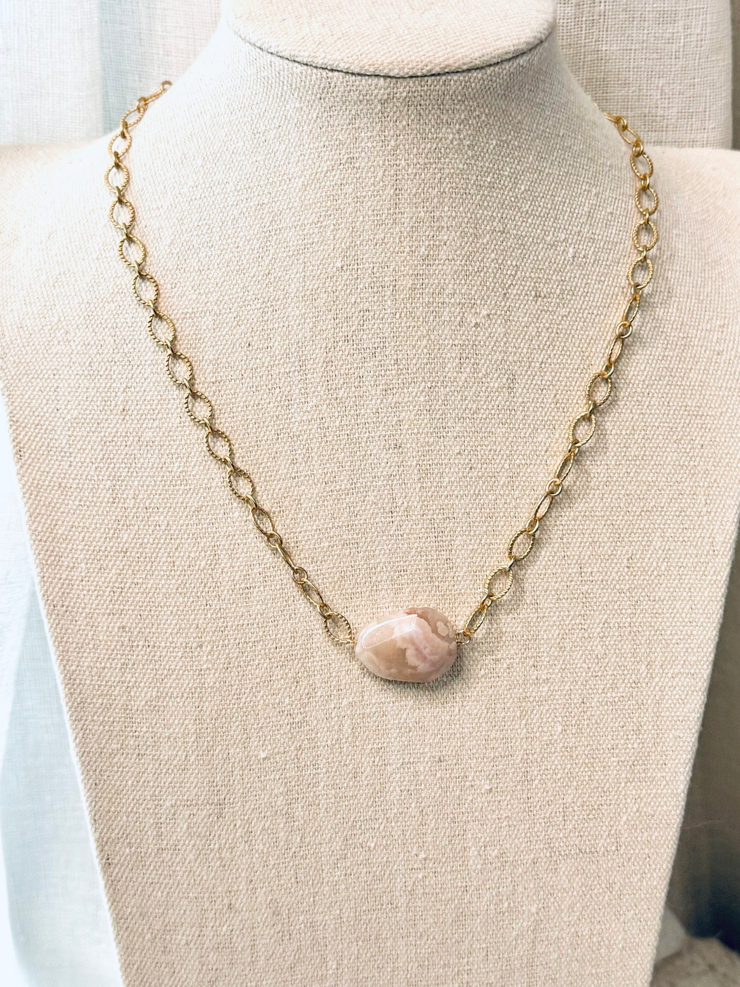 Cherry Blossom Agate + Matte Gold Necklace