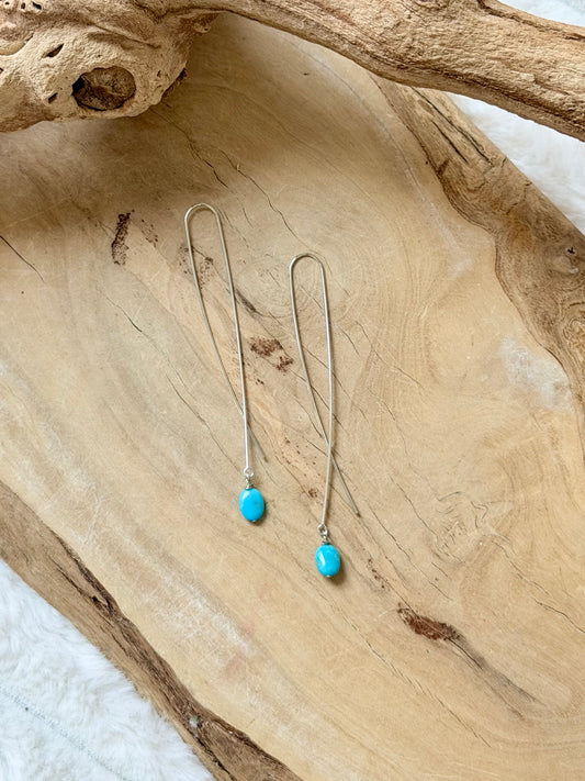 Sleeping Beauty Turquoise + Silver Twister Threader Earrings