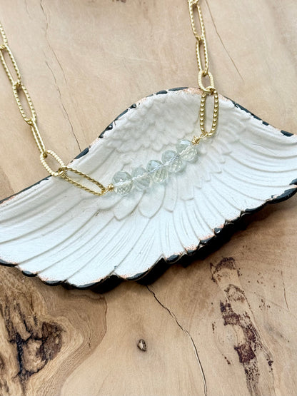 Green Amethyst + Matte Gold Bar Necklace