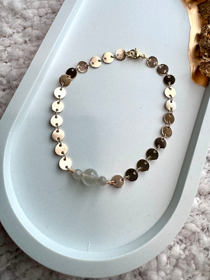 Gray Moonstone + Gold Sequin Chain Bracelet