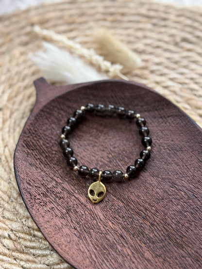 Smoky Gray Obsidian  + Gold Chunky Charm Band