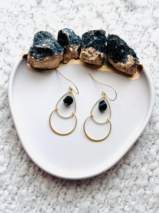 Black Onyx + Matte Gold Bubble Earrings
