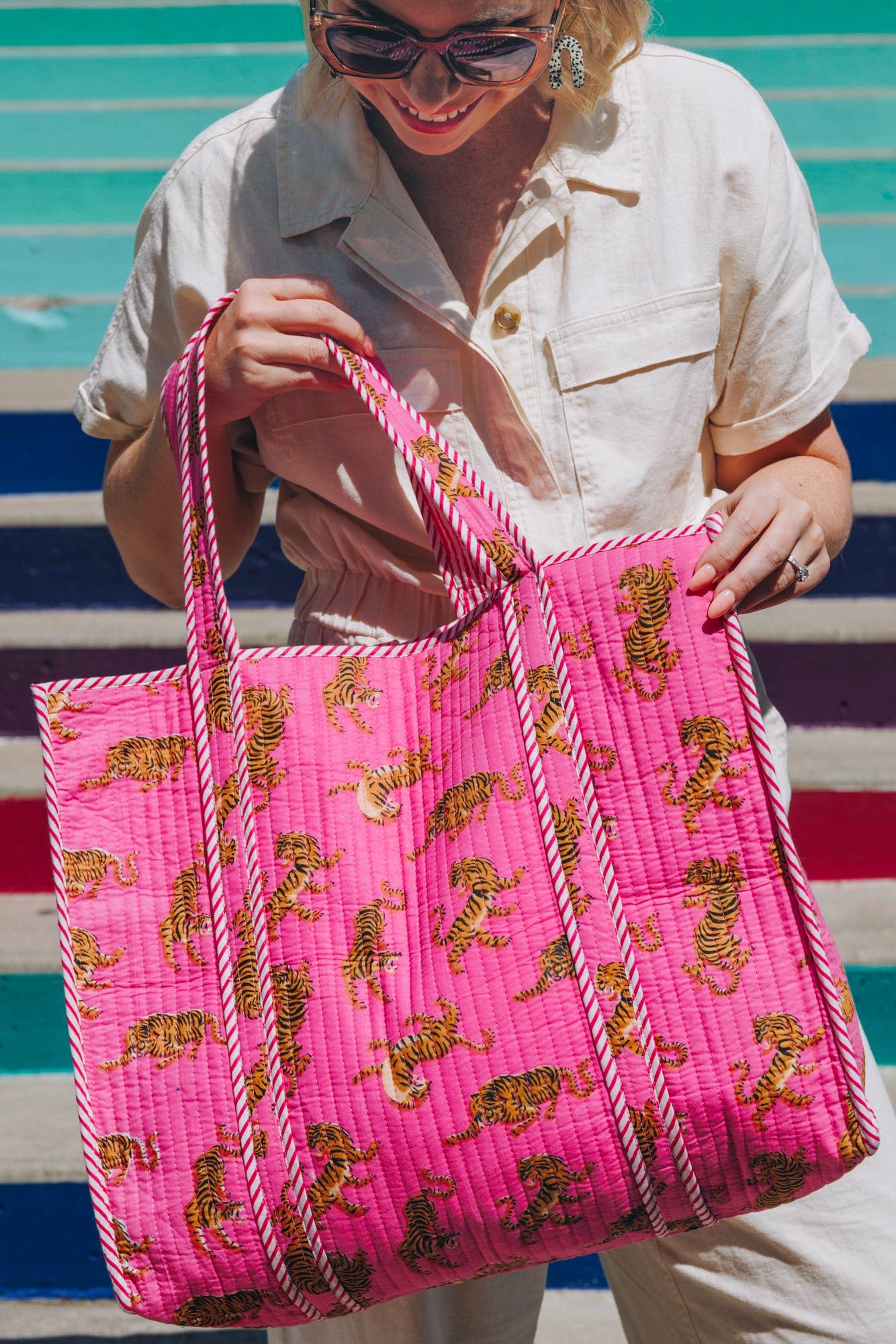 Bright Pink Tiger Tote Bag