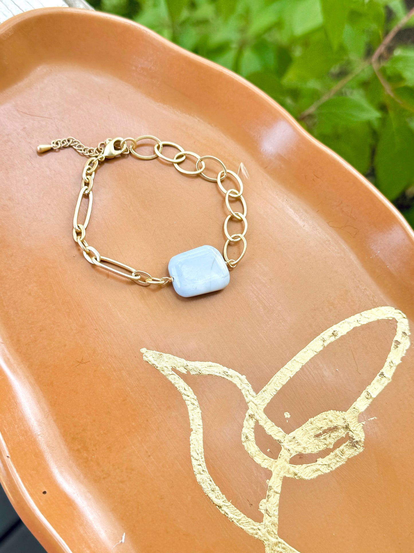 Blue Opal + Matte Gold Chain Bracelet