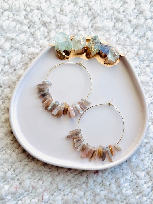 Mixed Moonstone + Gold Hoop Earrings