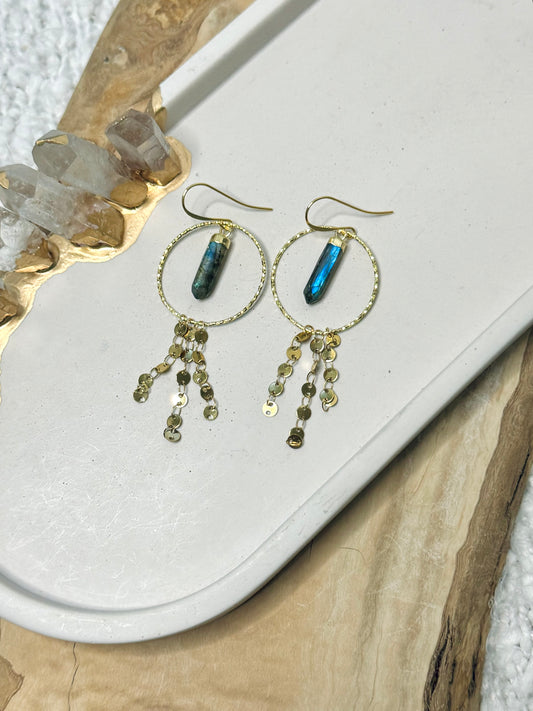 Labradorite Pendant + Gold Circle Earrings