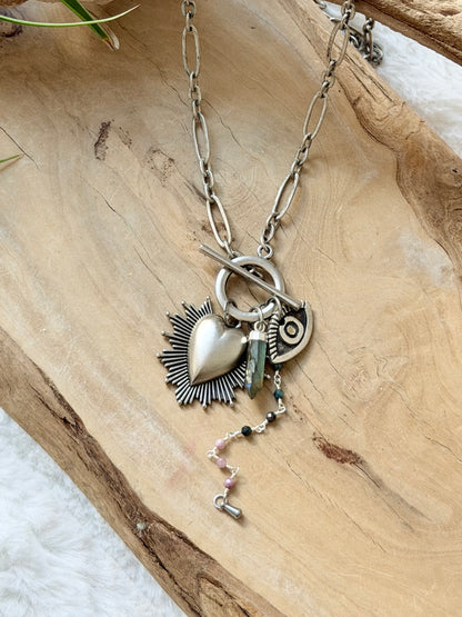 Tourmaline + Labradorite Antique Silver Toggle Necklace