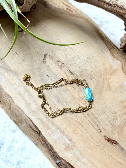 Turquoise + Labradorite Duet Bracelet in Gold Stainless Steel