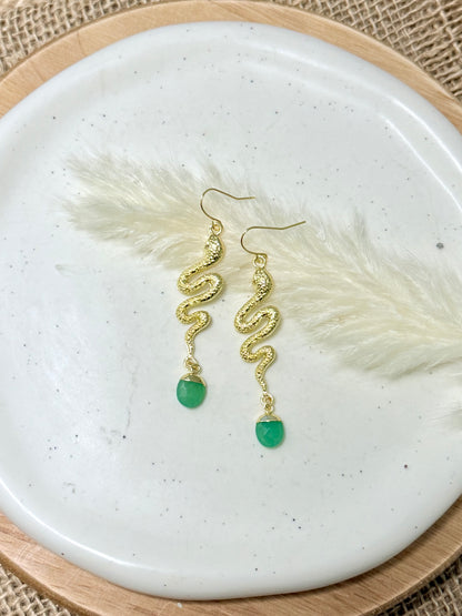 Chrysoprase + Gold Snake Earrings