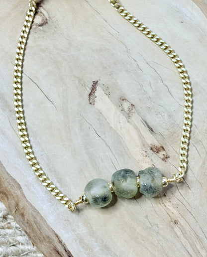 African Trade Beads + Matte Gold Necklace