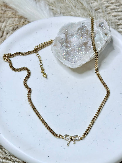 Crystal Bow + Gold Necklace