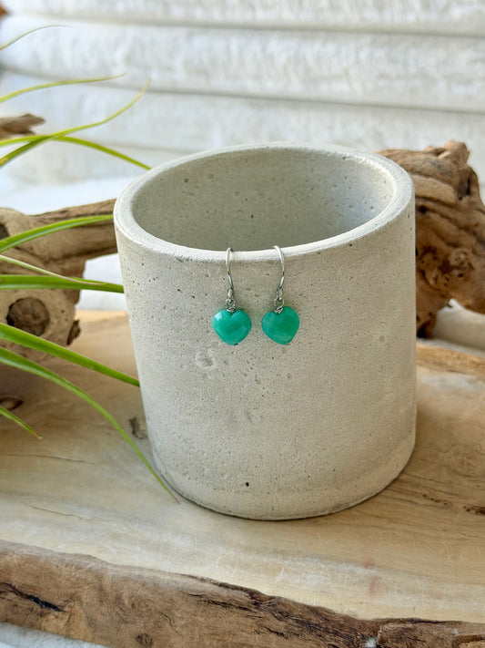 Chrysoprase + Silver Heart Earrings