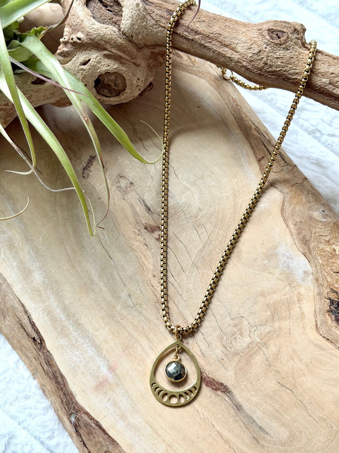 Pyrite + Gold Moon Phases Necklace