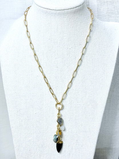 Cool Neutrals + Matte Gold Lariat Charm Necklace