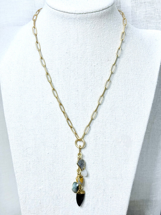 Cool Neutrals + Matte Gold Lariat Charm Necklace