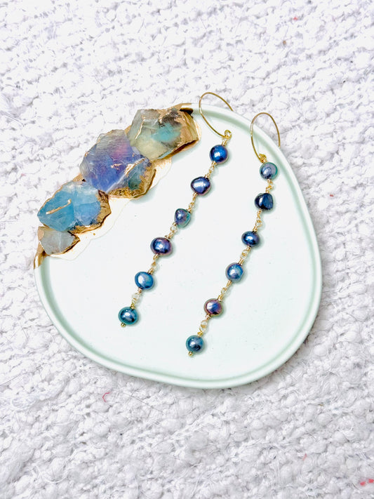 Freshwater Peacock Pearls + Gold Drop Earrings