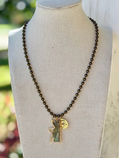 Labradorite + Mixed Metal Ball Chain Necklace