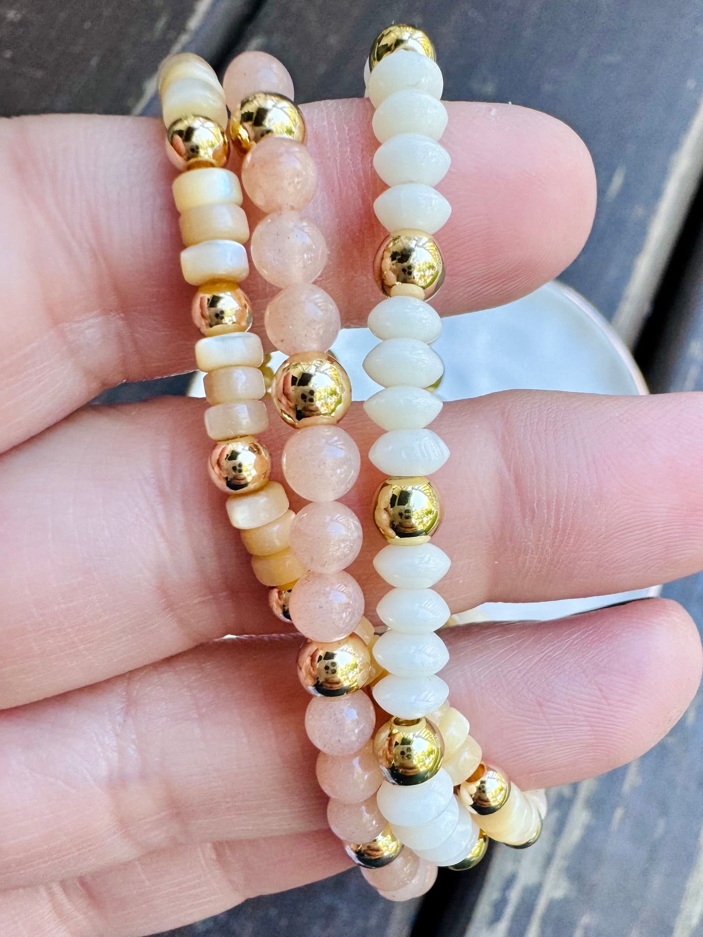 Pink + Cream in Gold (3-stack)