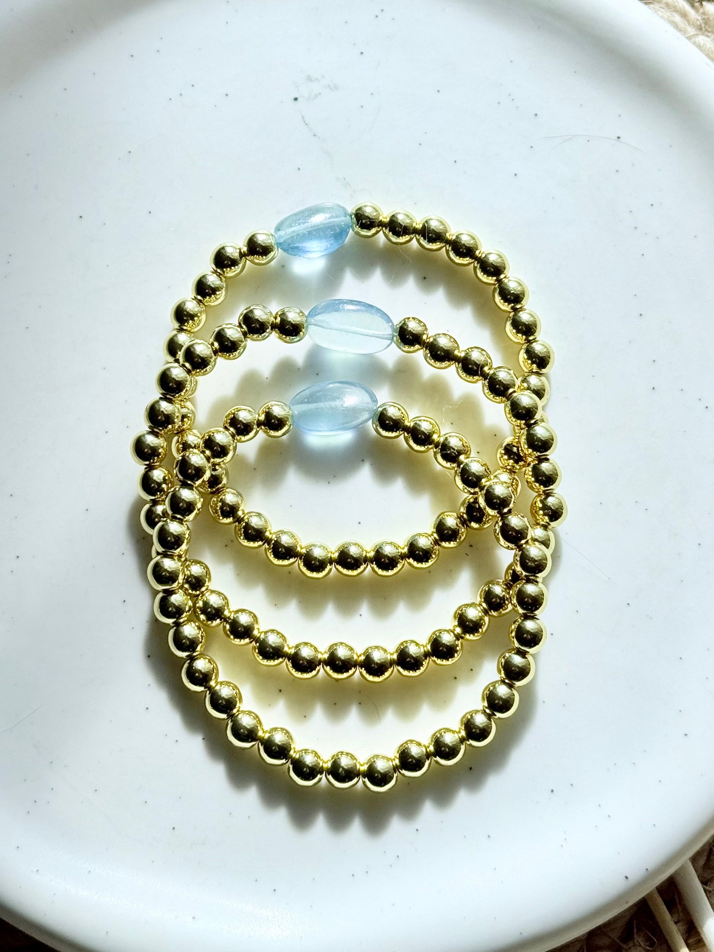 Aquamarine + Gold Beaded Bracelet