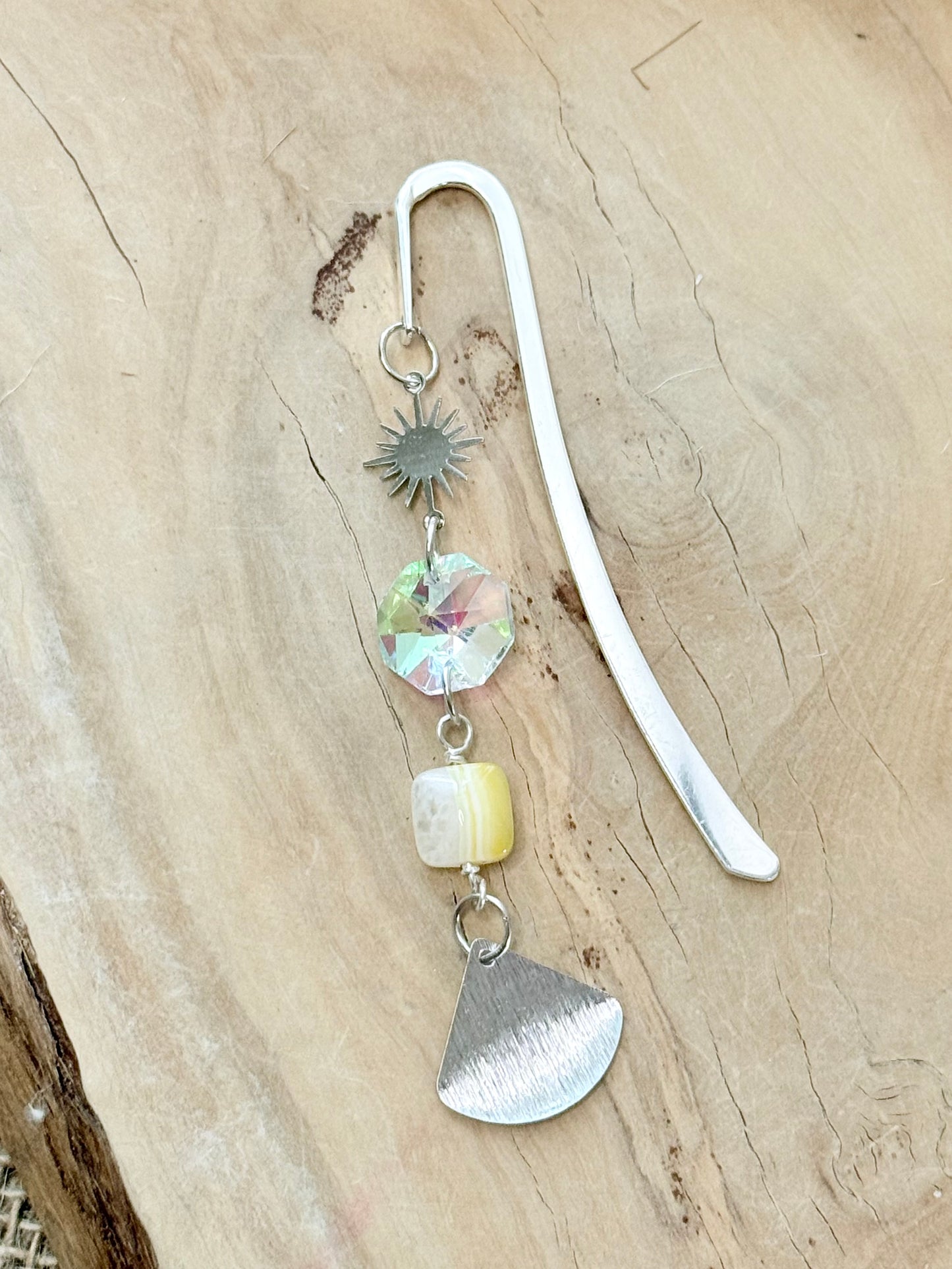 Square Yellow Botswana Agate  + Silver Plant Stake