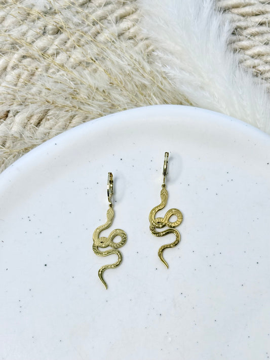 Gold Etched Snake Earrings